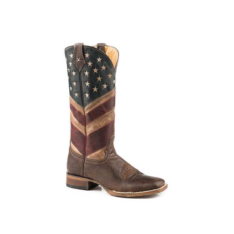 ROPER BOOTS WOMENS AMERICAN FLAG LEATHER COWBOY BOOT BURNISHED TAN RED ...