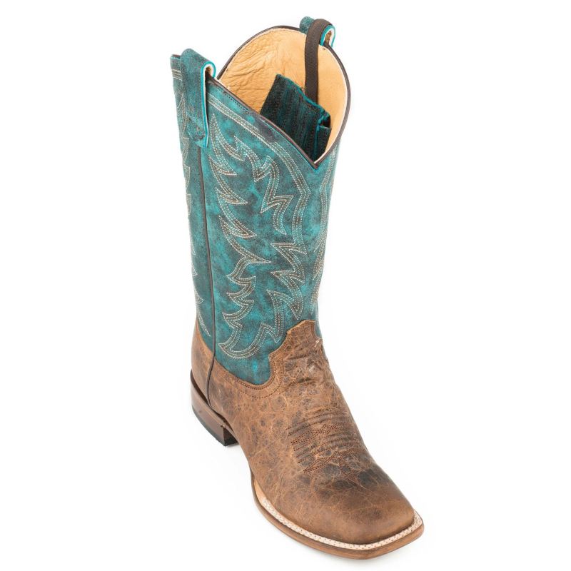 ROPER BOOTS WOMENS CONCEALED CARRY LEATHER COWBOY BOOT VINTAGE BROWN VAMP WITH EMBROIDERED TURQUOISE